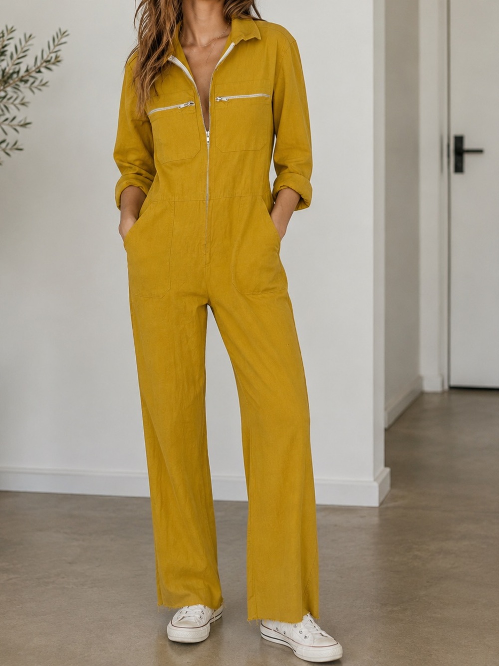 Jen's Pirate Booty Mustard Zip-Front Utility Jumpsuit